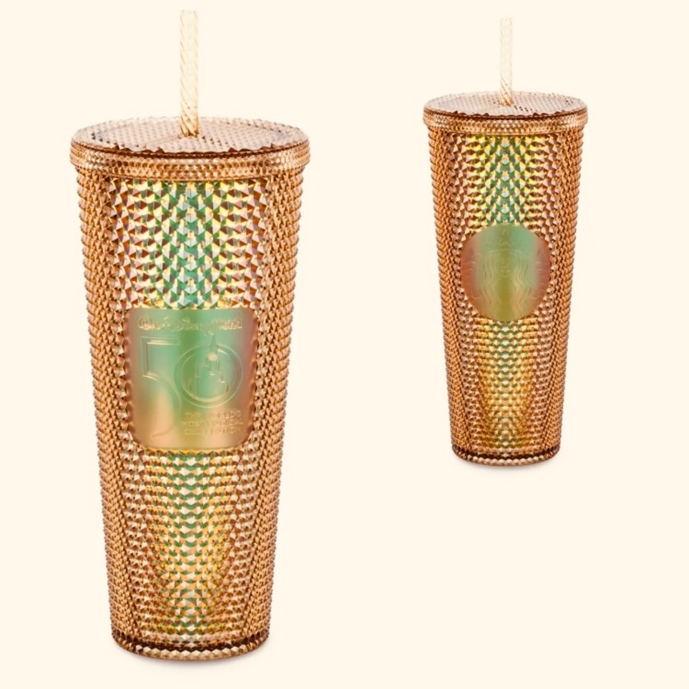 NWT Disney Starbucks Mickey 50th Anniversary Gold Studded Tumbler Cup